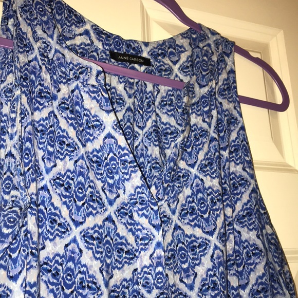 NWOT Anne Carson blue Ikat sleveless blouse - Picture 2 of 3